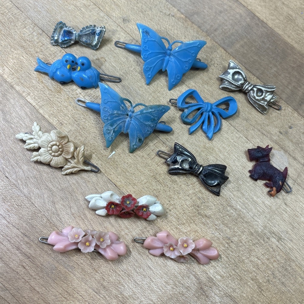 Vintage 1940s 1950s Hair Clip Lot 12 Celluloid Tilco Art Deco MCM Novelty